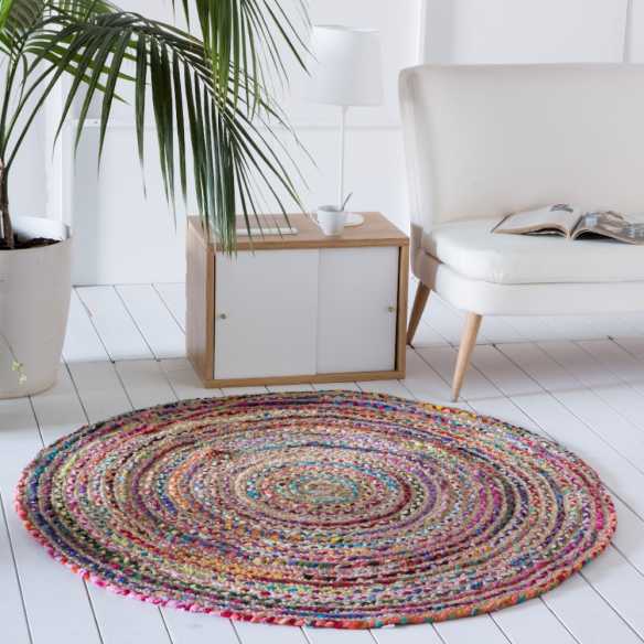 alfombra redonda para salon multicolor yute algodon