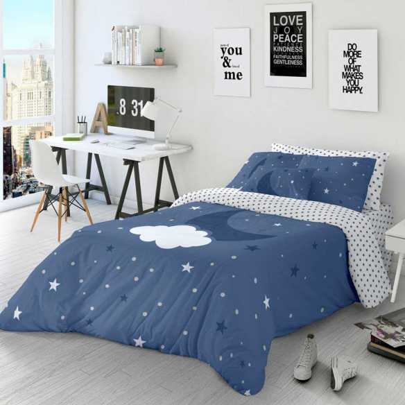 funda nordica infantil juvenil azul luna y nube