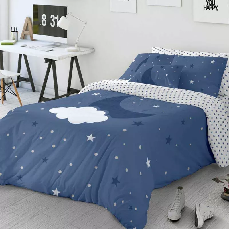 funda edredon infantil juvenil azul luna  nube
