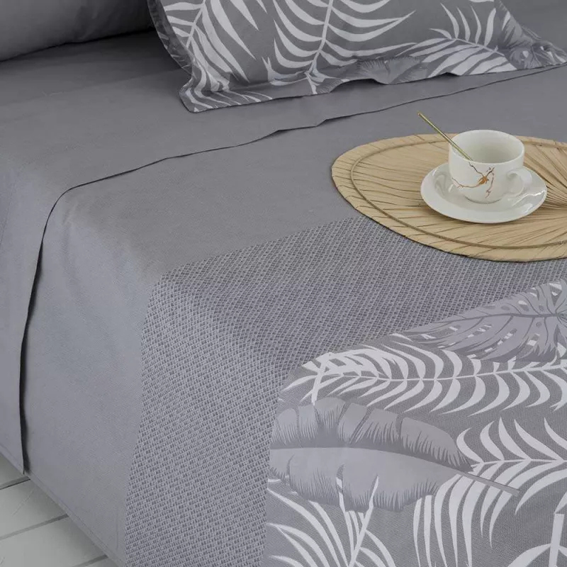 detalle juego de sabanas algodon gris