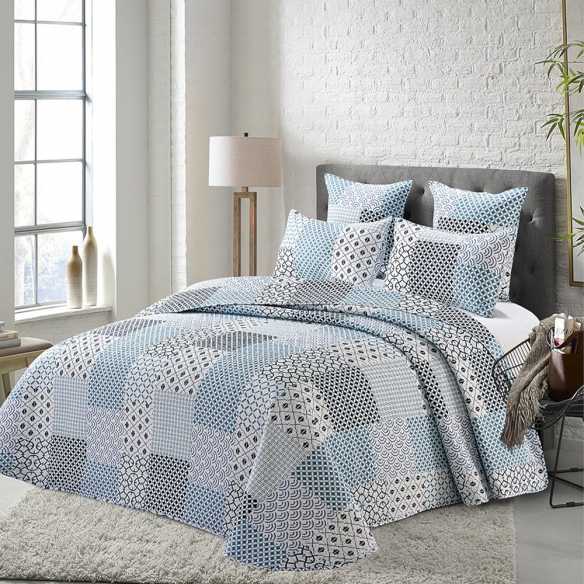 colcha bouti gris y azul