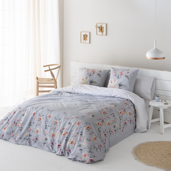 funda nórdica algodón gris 180 hilos