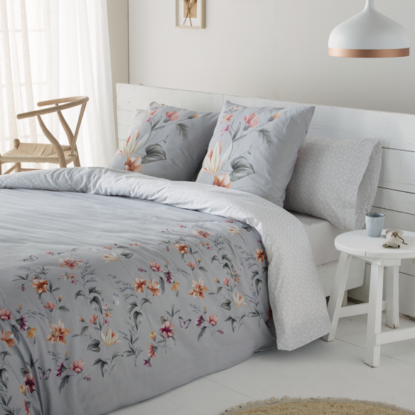 funda edredón percal algodón gris