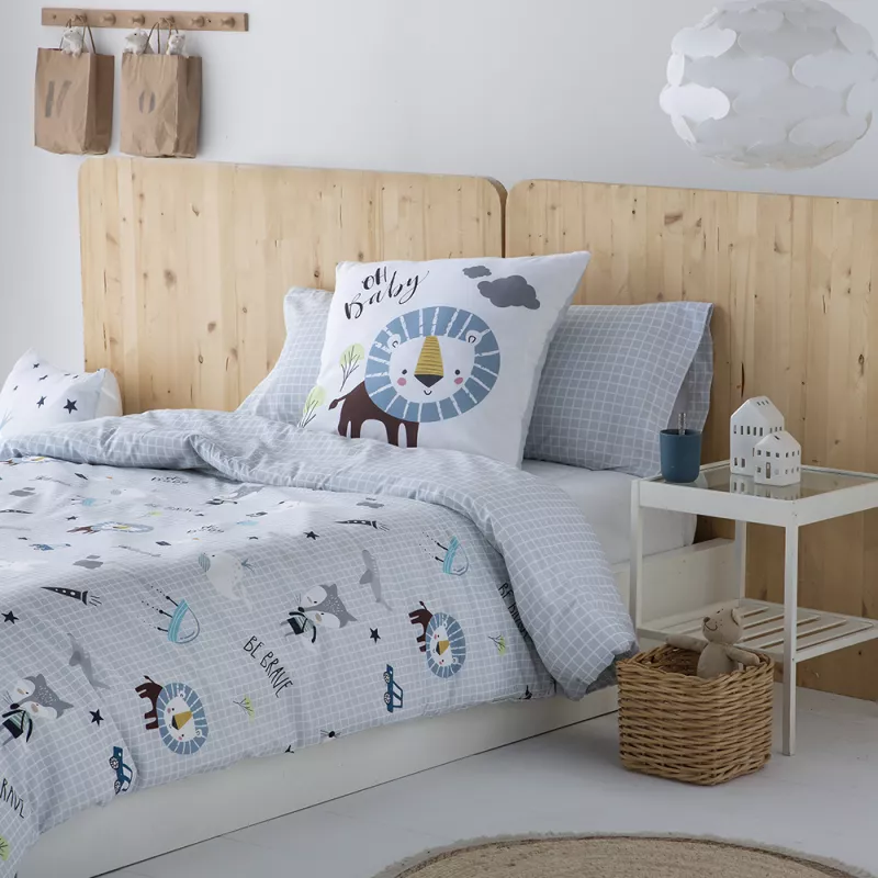 funda edredón nórdico infantil percal algodón 180 hilos gris