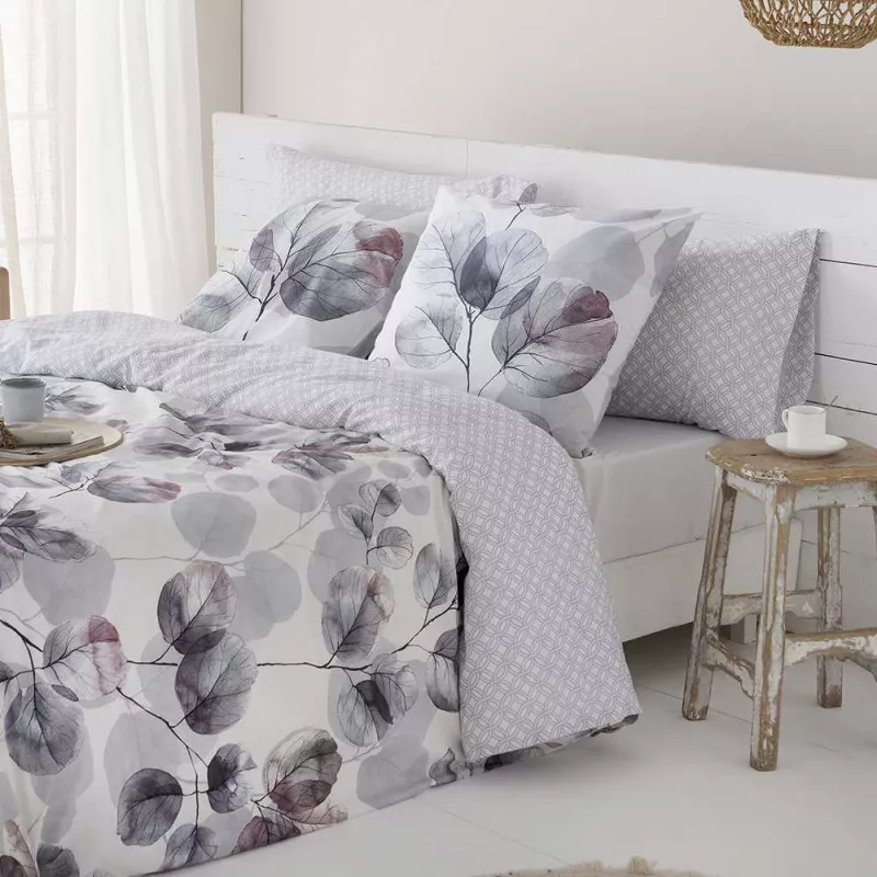 funda nórdica reversible gris algodón 180 hilos