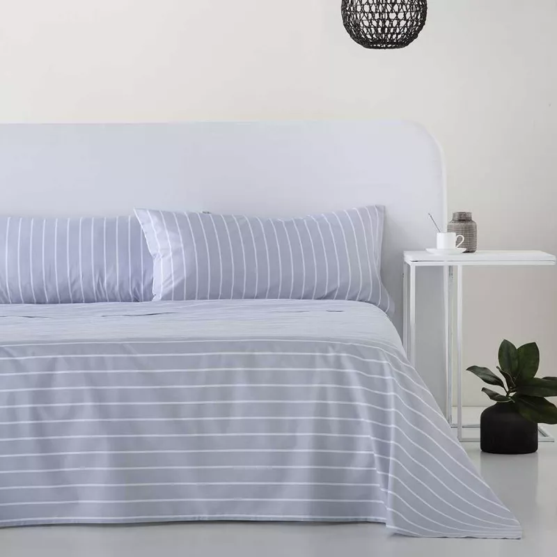 juego de sábanas algodón rayas azul
