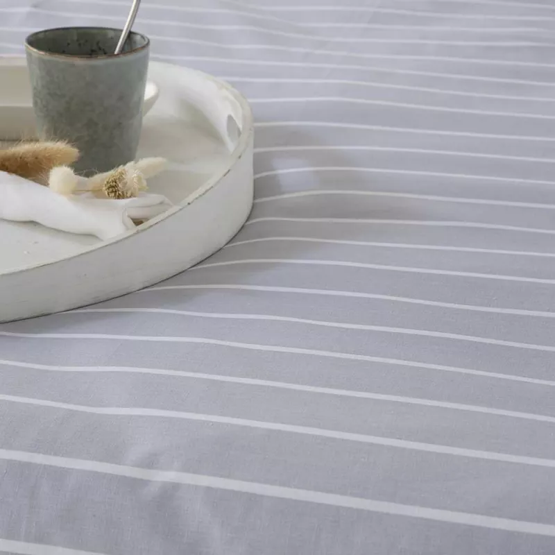 juego de cama algodón rayas azul y blanco