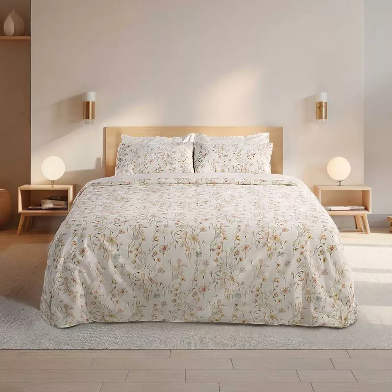 funda nórdica percal algodón 200 hilos beige