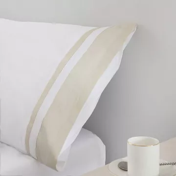 funda nórdica con solapa satén algodón 300 hilos blanco y beige 2