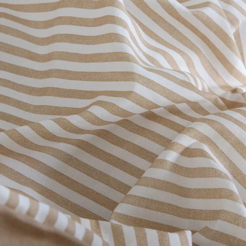 funda nórdica reversible algodón rayas beige y mostaza