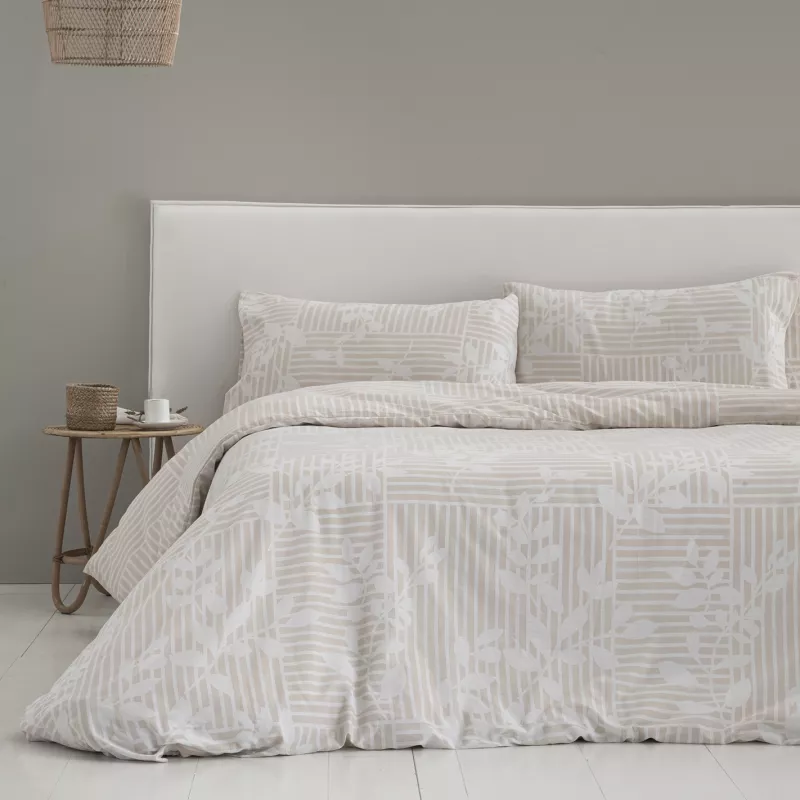 funda edredón nórdico beige reversible poliéster algodón