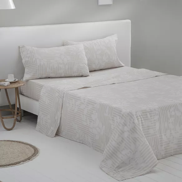 juego de sábanas beige algodón poliéster