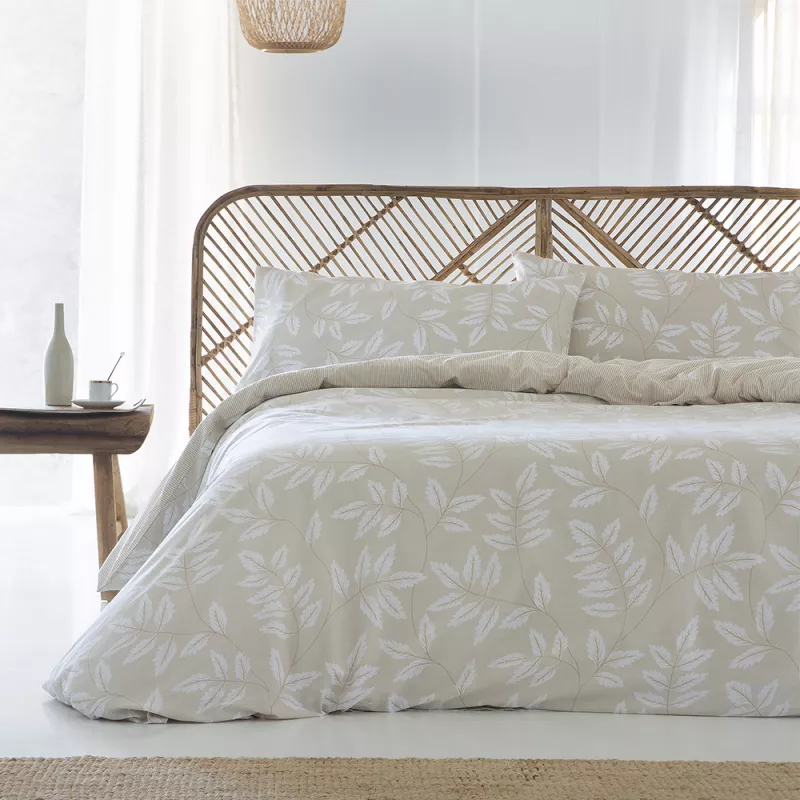 funda edredón nórdico algodón orgánico beige reversible