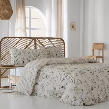 funda nórdica beige satén algodón egipcio 200 hilos reversible