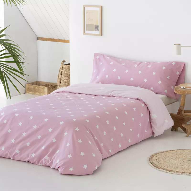 reverso del juego de funda nórdica infantil algodón poliéster rosa reversible