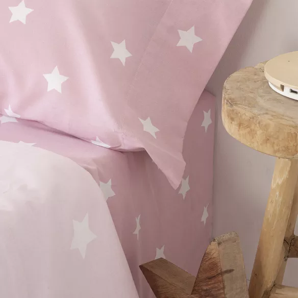 juego de sábanas infantil rosa algodón poliéster con estrellas