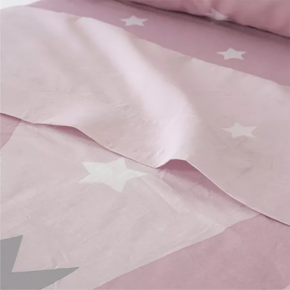 detalle del juego de cama infantil rosa algodón poliéster con estrellas