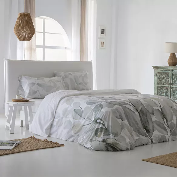 funda nórdica algodón verde y blanco