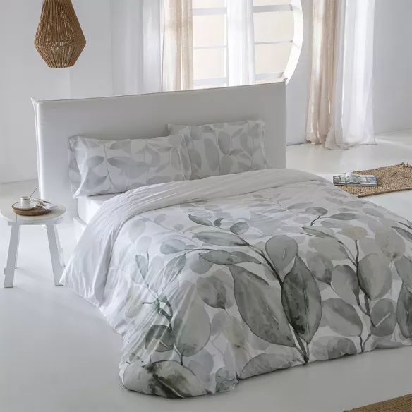 funda nórdica algodón verde y blanco cierre con botones