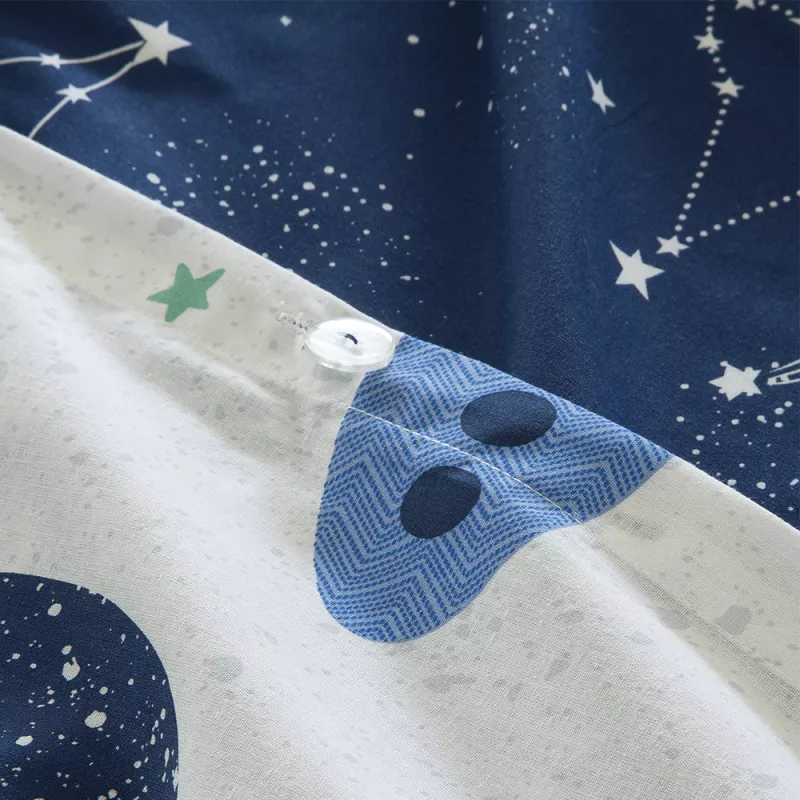 funda edredón nórdico infantil juvenil poliéster algodón azul con cohetes reversible cierre con botones
