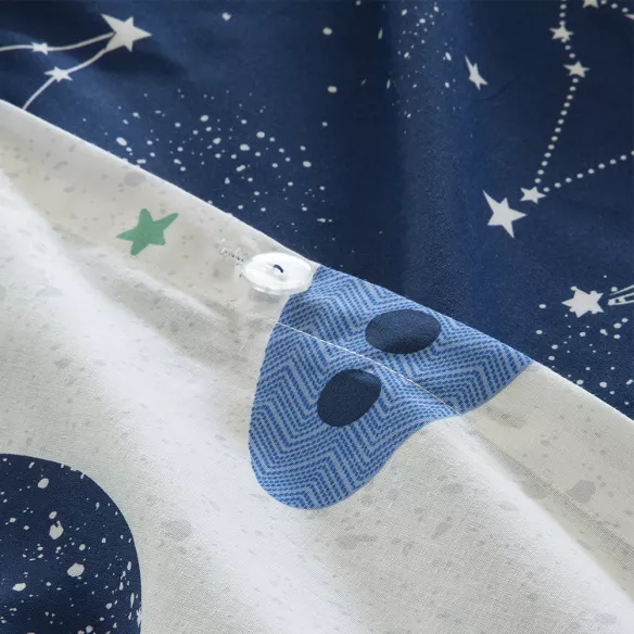 funda edredón nórdico infantil juvenil poliéster algodón azul con cohetes reversible cierre con botones