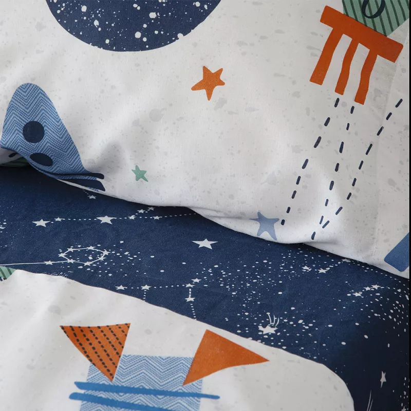 juego de cama infantil juvenil con cohetes algodón poliéster azul con funda nórdica