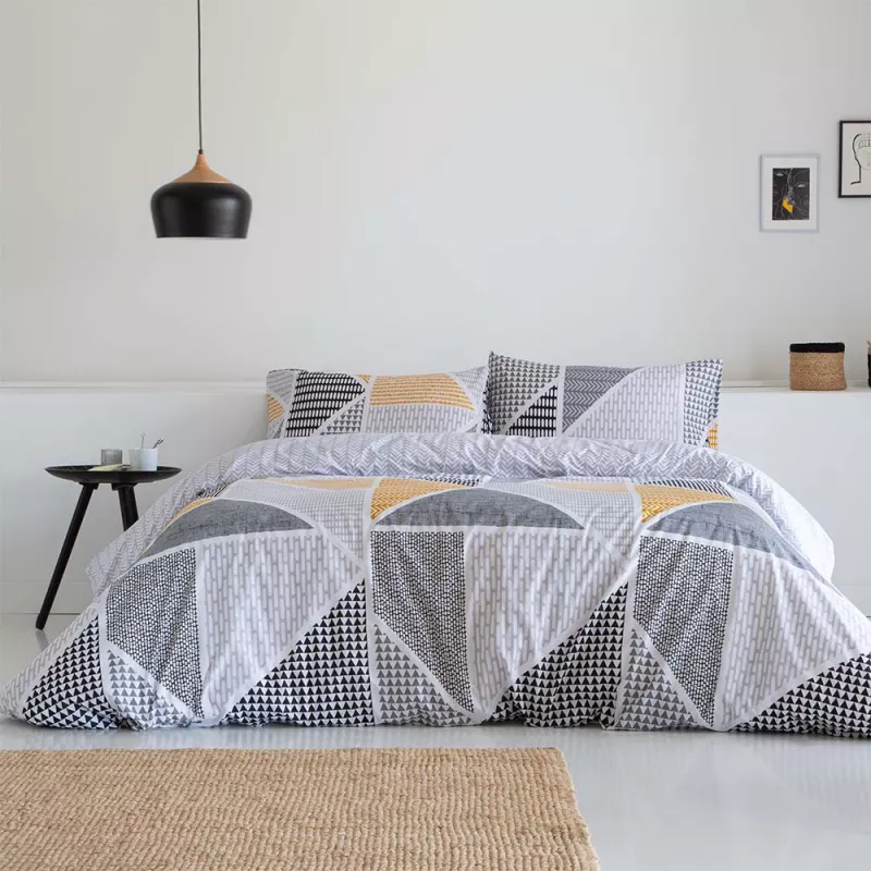 funda edredón nórdico gris y mostaza