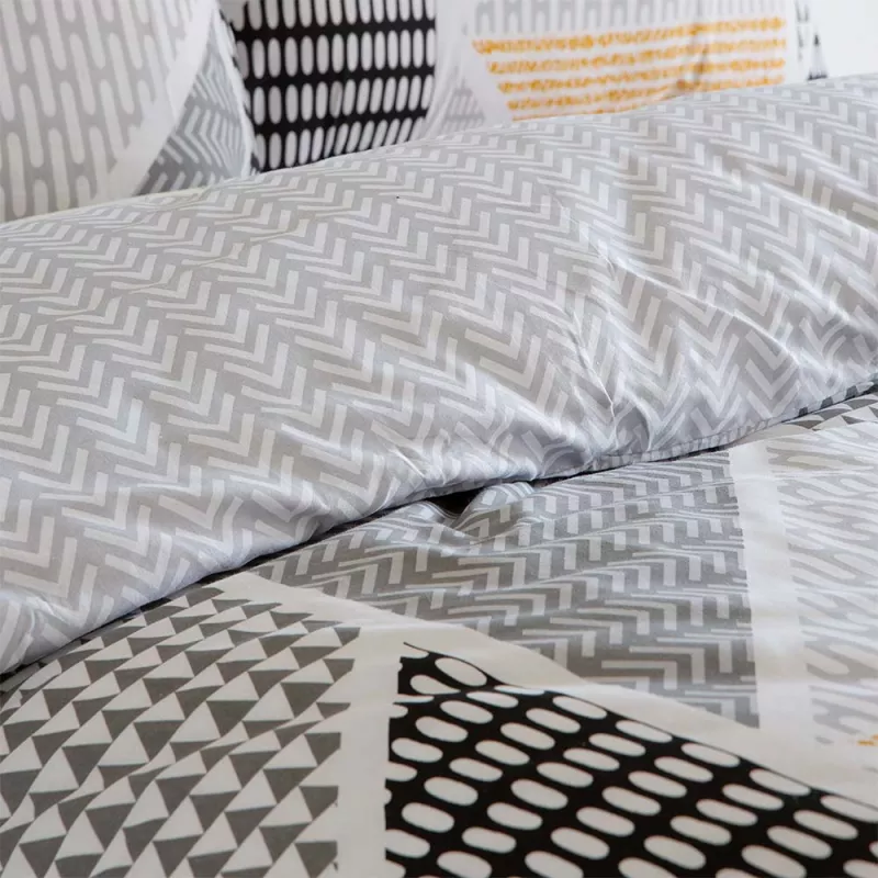 funda nórdica mezcla gris y mostaza