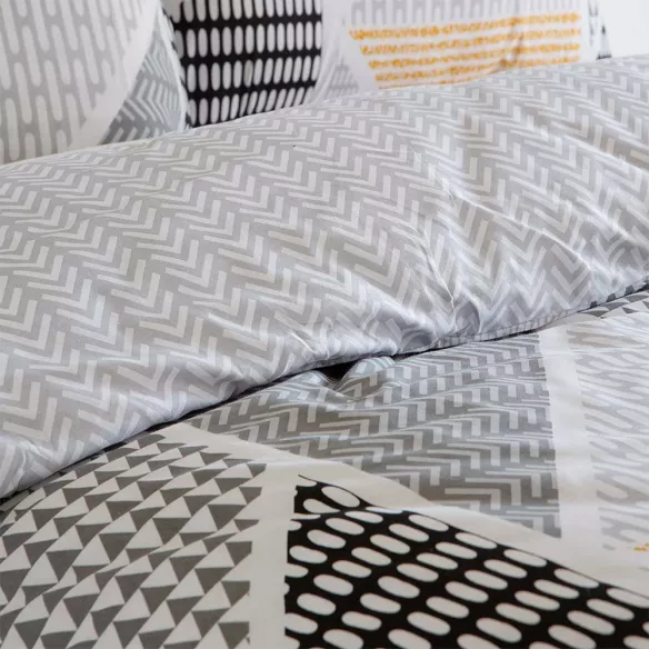 funda nórdica mezcla gris y mostaza