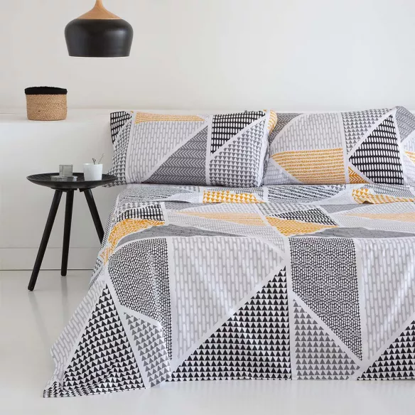 sábanas gris y mostaza mezcla