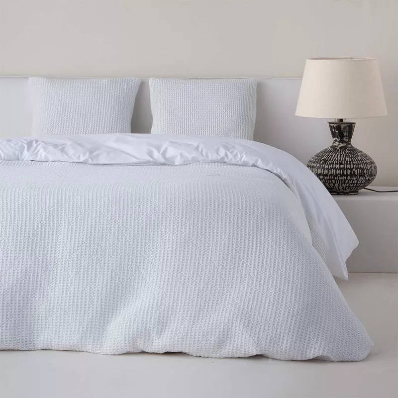 funda de edredón nórdico waffle tejido nido de abeja blanco