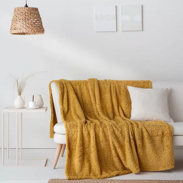 plaid mostaza suave cálido ligero para cama sofá viaje
