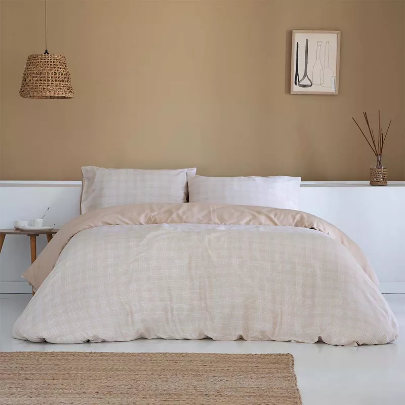 funda nórdica satén algodón 200 hilos beige