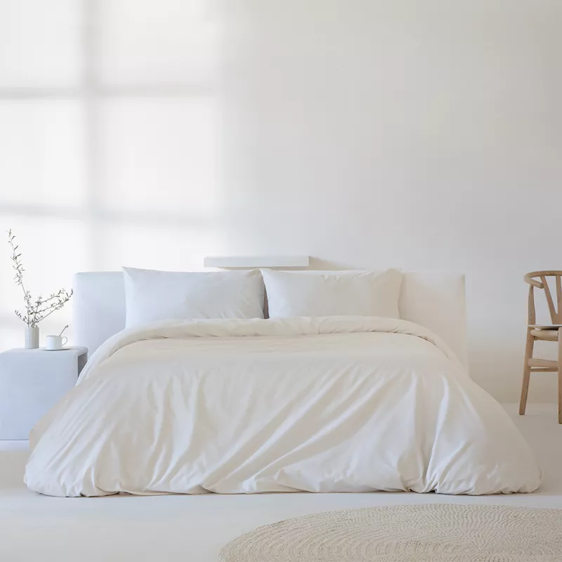 funda nórdica edredón liso percal algodón 200 hilos beige