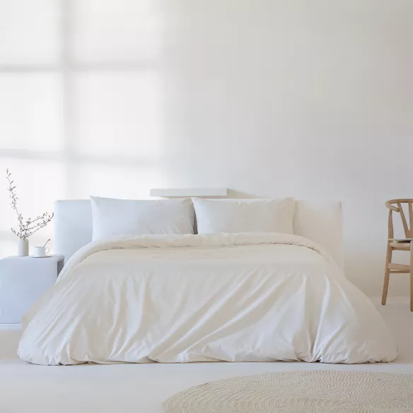 funda nórdica edredón liso percal algodón 200 hilos beige