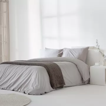 funda edredón nórdico gris liso percal algodón 200 hilos