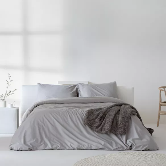 funda nórdica edredón gris liso algodón 200 hilos