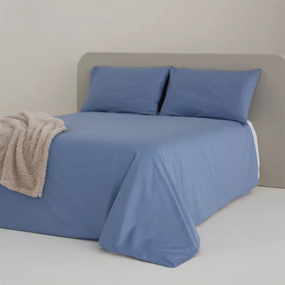 funda edredón nórdico liso azul percal algodón 200 hilos