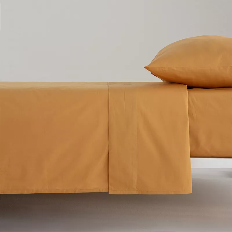 juego de cama sábanas lisas ocre 200 hilos algodón