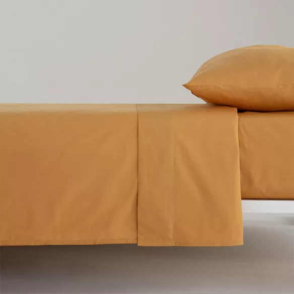 juego de cama sábanas lisas ocre 200 hilos algodón