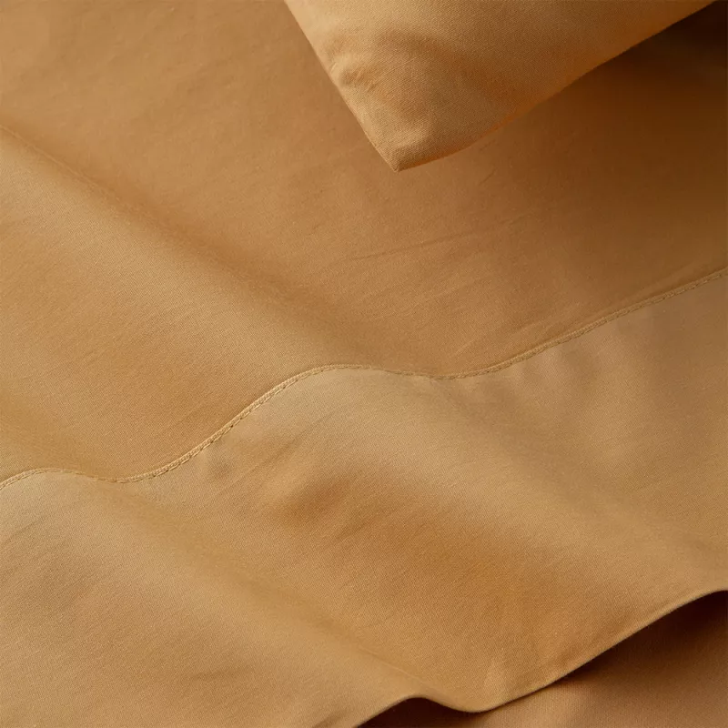 juego de cama sábanas completo bajera ajustable ocre liso 200 hilos algodón