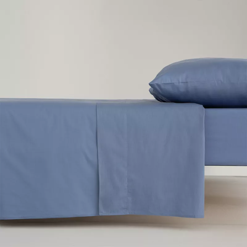 juego de cama sábanas completa liso azul algodón 200 hilos