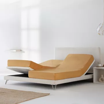 sábana bajera camas dobles articuladas ocre naranja percal algodón 200 hilos