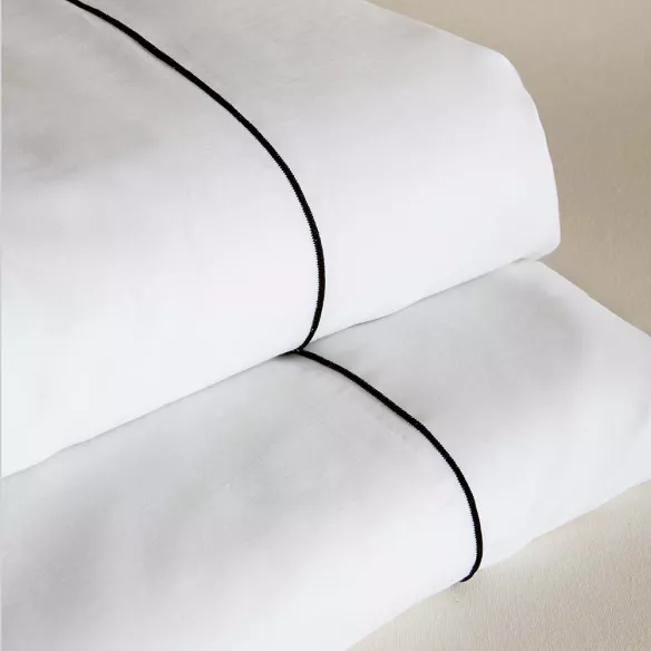 juego de cama satén algodón egipcio 300 hilos con filo negro blanco