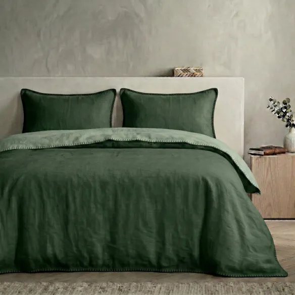COTTON ARTEAN - Funda nórdica Harria Verde reversible percal algodon 200 HILOS