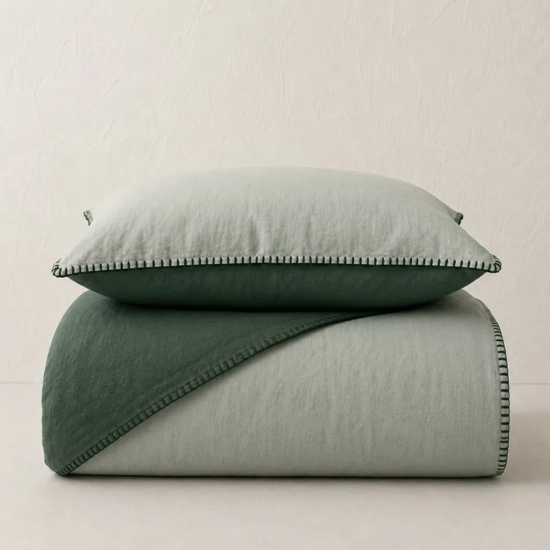 COTTON ARTEAN - Funda nórdica Harria Verde reversible percal algodon 200 HILOS