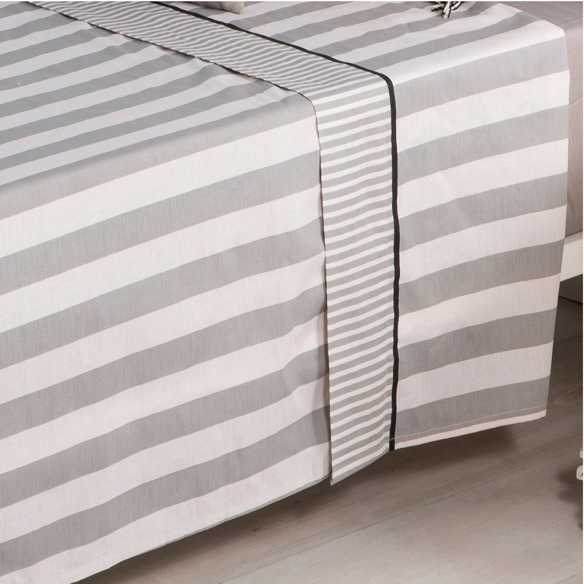 detalle sabana lines algodon gris