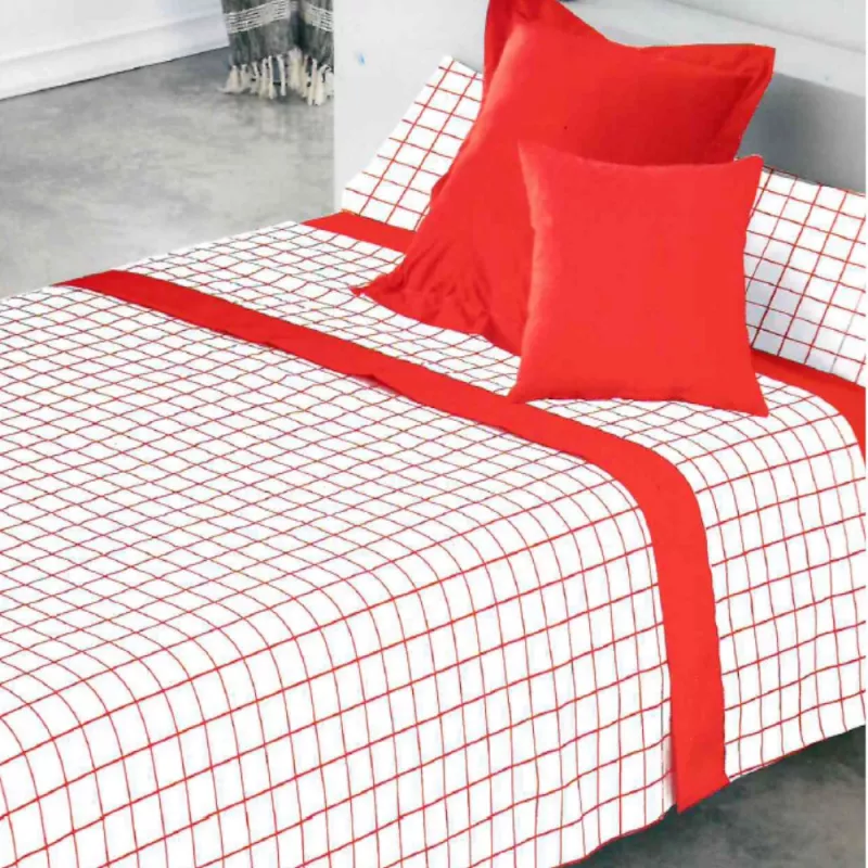 sabana rojo y blanco cuadros barata