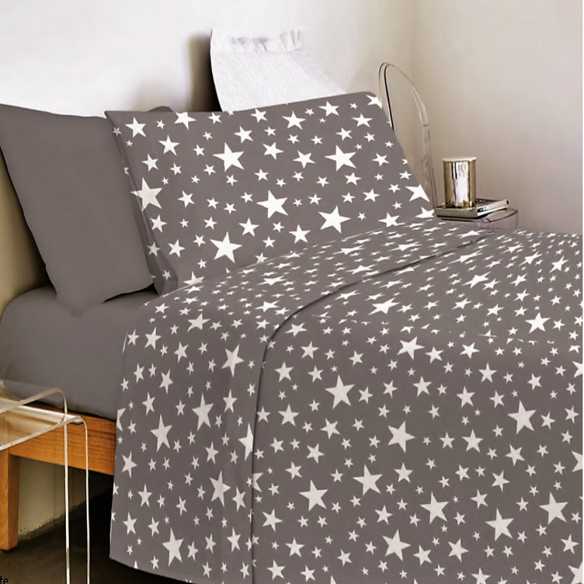 juego de sabanas gris estrellas algodon