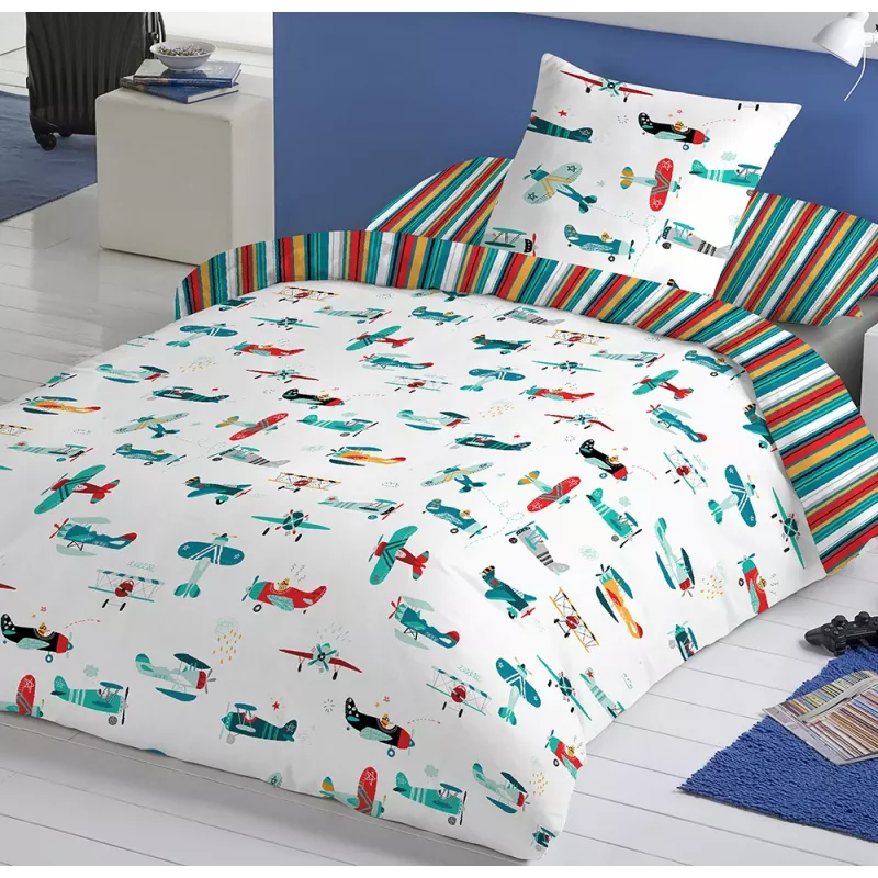 funda de edredon reversible infantil avioncitos